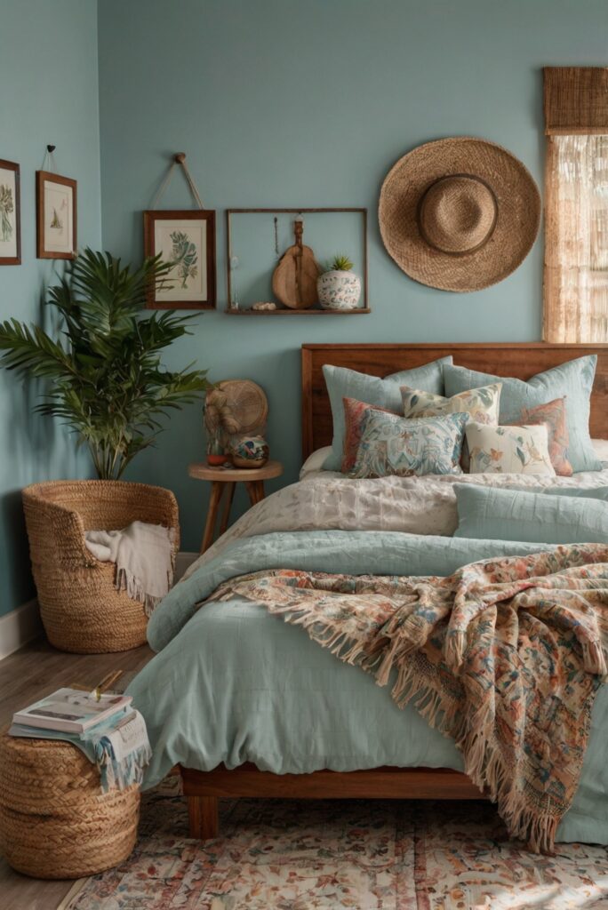 paint color schemes, home decorating ideas, Bohemian bedroom decor, interior design ideas, bedroom paint colors, wall painting ideas, home decor inspiration