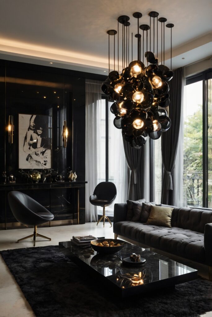 Upgrade Living Room Decor, Modern Black Furniture, Luxury Home Design, Contemporary Interior Ideas, Stylish Room Renovation