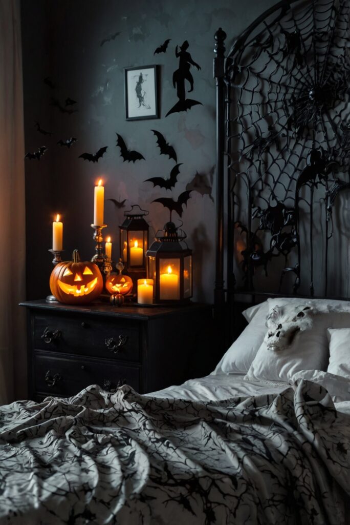 Halloween house decor, Scary room decorations, Spooky bedroom upgrade, Creepy home accessories, Haunted house improvement.