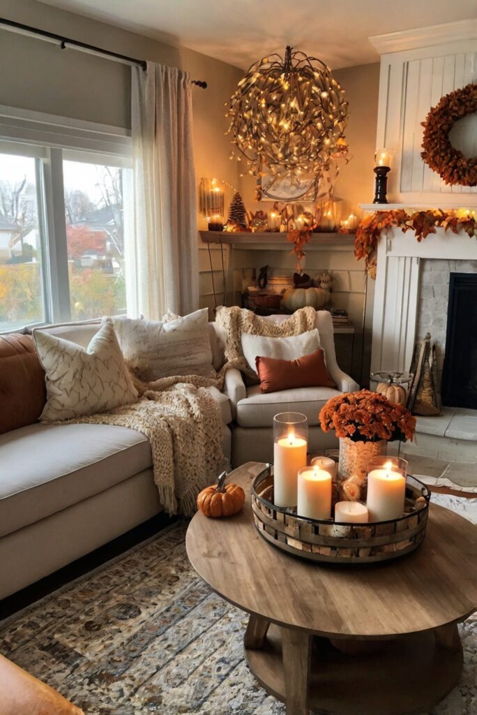 Fall decor, cozy living room, home improvement, autumn decoration, elegant interior