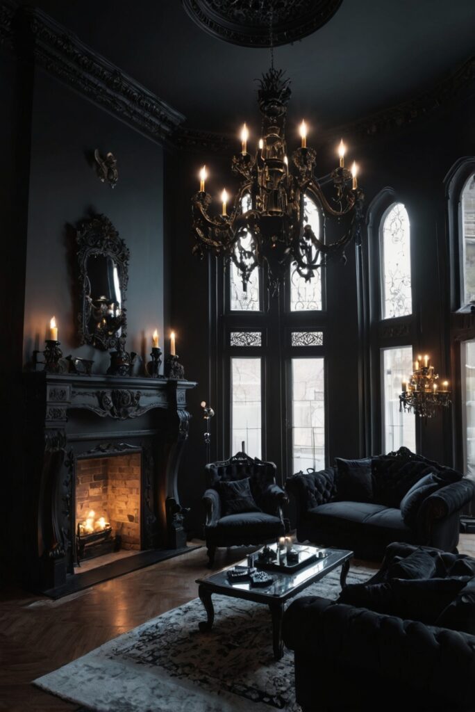 Gothic home decor, Dark living room ideas, Gothic furniture, Moody home design, Gothic interior design