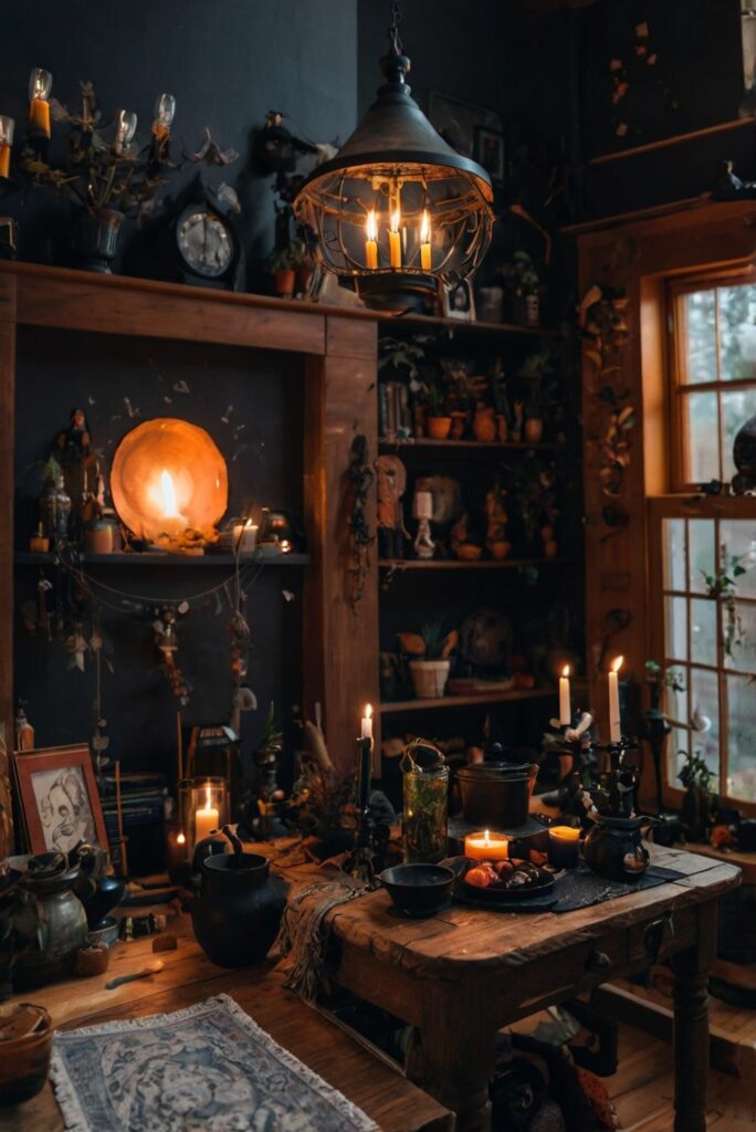 witchy decor, magical home, mystical room, enchanting interior, esoteric design