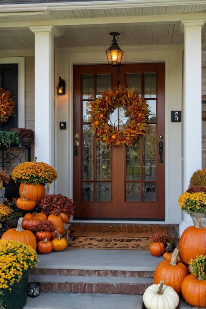 Fall porch decor, Front porch decorating ideas, Outdoor autumn decor, Halloween porch decorations, Seasonal porch displays