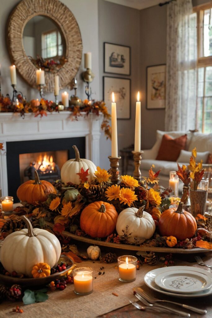 Thanksgiving room decor, Thanksgiving home decorations, Thanksgiving table decorations, Thanksgiving centerpiece ideas, Thanksgiving mantel decorations