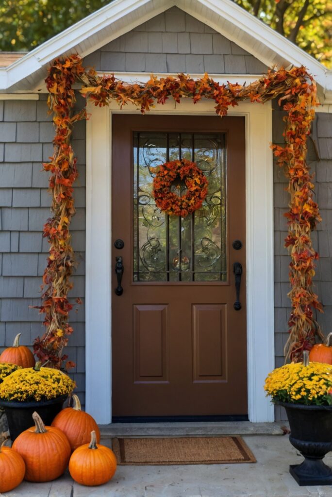 Fall wreath, Front porch decor, Seasonal doormat, Outdoor pumpkins, Autumn entryway