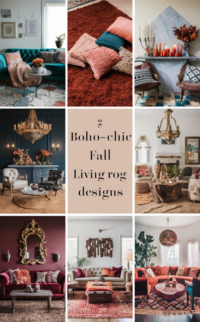 Boho living room decor, Bohemian fall decorations, Chic boho interior design, Trendy boho living room, Fall boho home styling