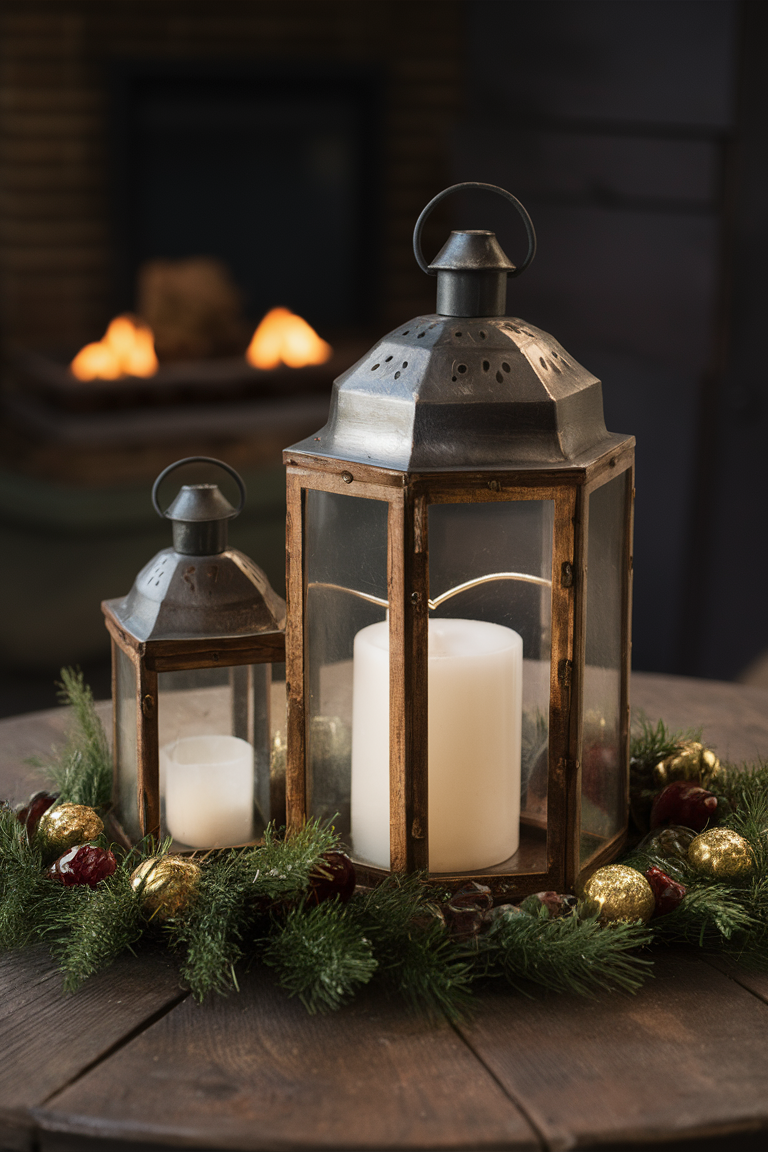 Candle lantern decoration, Festive candle lanterns, Holiday candle decor, Lantern centerpiece ideas, Candle light ambiance