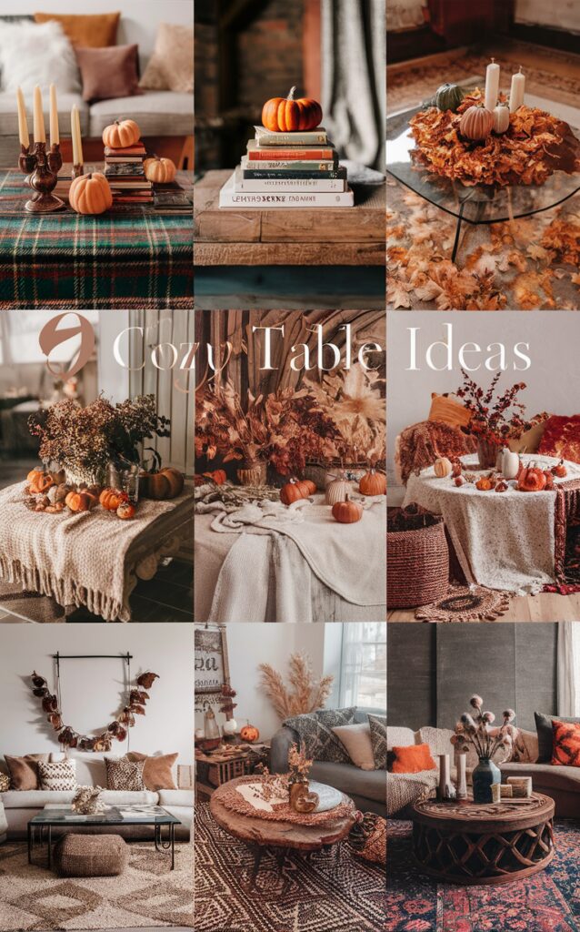 1. Coffee table centerpiece ideas 2. Fall themed table decor 3. Rustic table decorations 4. Seasonal coffee table styling 5. Elegant living room decor