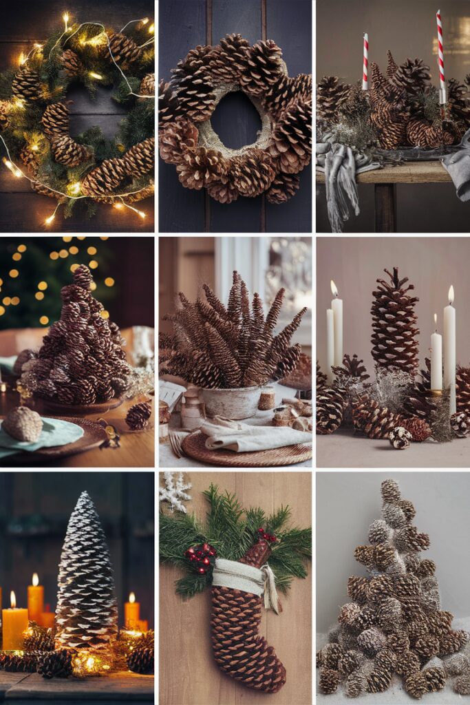 Pinecone ornament crafts, Pinecone wreath ideas, DIY pinecone decorations, Pinecone centerpiece tutorial, Pinecone garland instructions