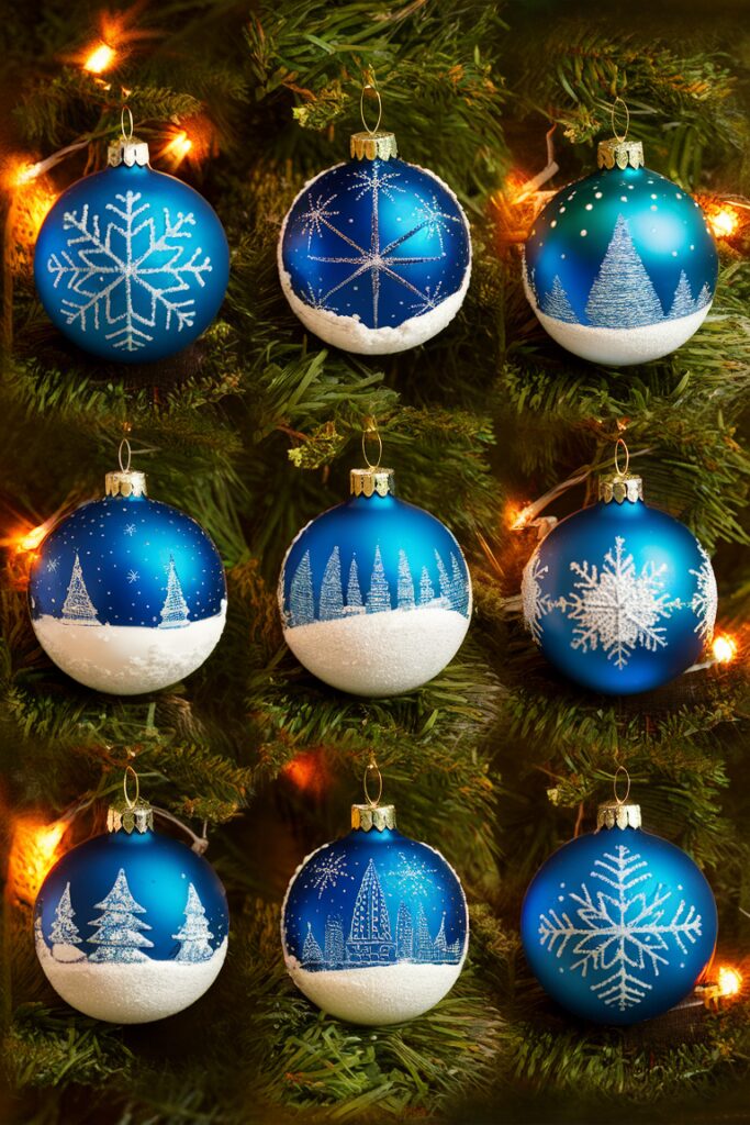 Blue Christmas ornaments, Unique Christmas decorations, Modern Christmas decor, Contemporary holiday ornaments, Stylish Xmas decorations