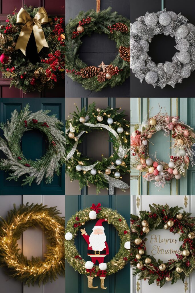 Christmas wreaths, elegant holiday decorations, festive front door decor, luxurious Christmas wreaths, decorative holiday wreaths