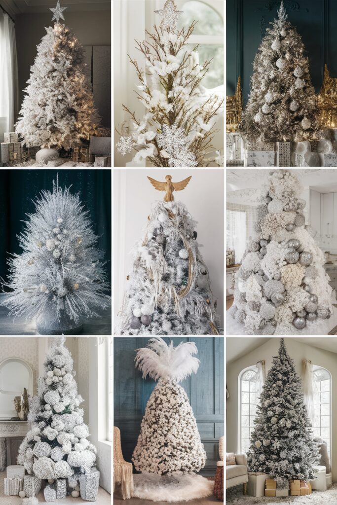 white christmas tree decorations, elegant christmas tree ornaments, luxurious holiday decor, sophisticated winter decorations, chic Christmas tree ornaments